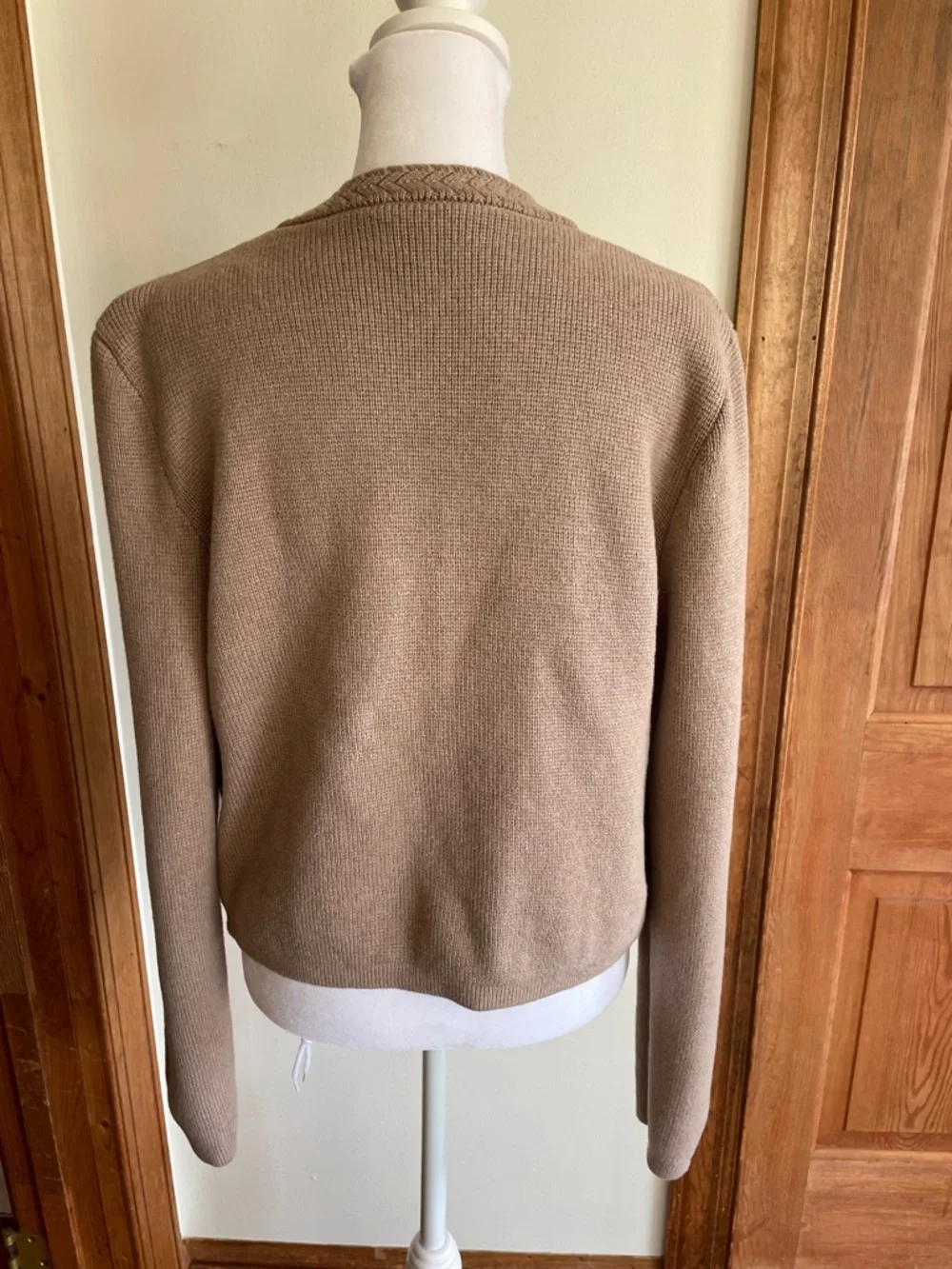 J. CREW Taupe Cotton Knit Button Braided Neck & Front Placket Cardigan M